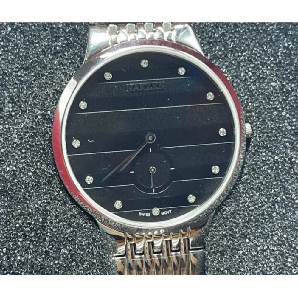 NIB Men’s Nakzen Diamond Silver Steel Watch